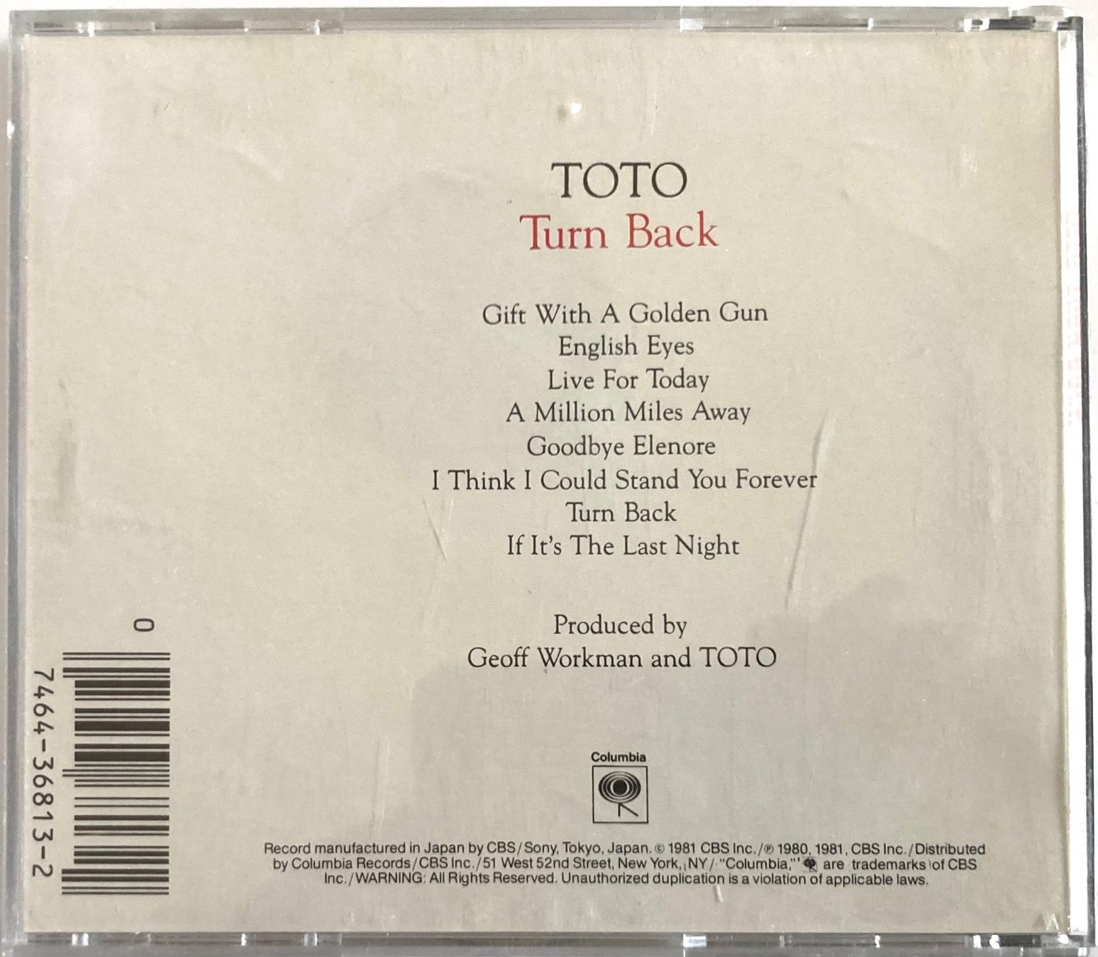 CD: TOTO - TURN BACK – Usato da Poliez-Pittet venduto da Newtown-Records 1