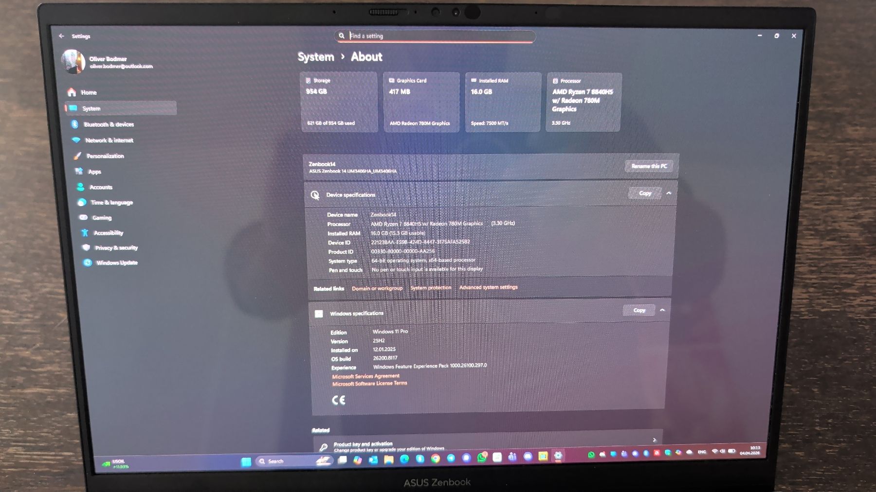 Asus Notebooks: ASUS Zenbook 14: Ryzen 7 8840HS, 16GB RAM, 1TB SSD – Gebraucht aus Düdingen von olibodmer 3