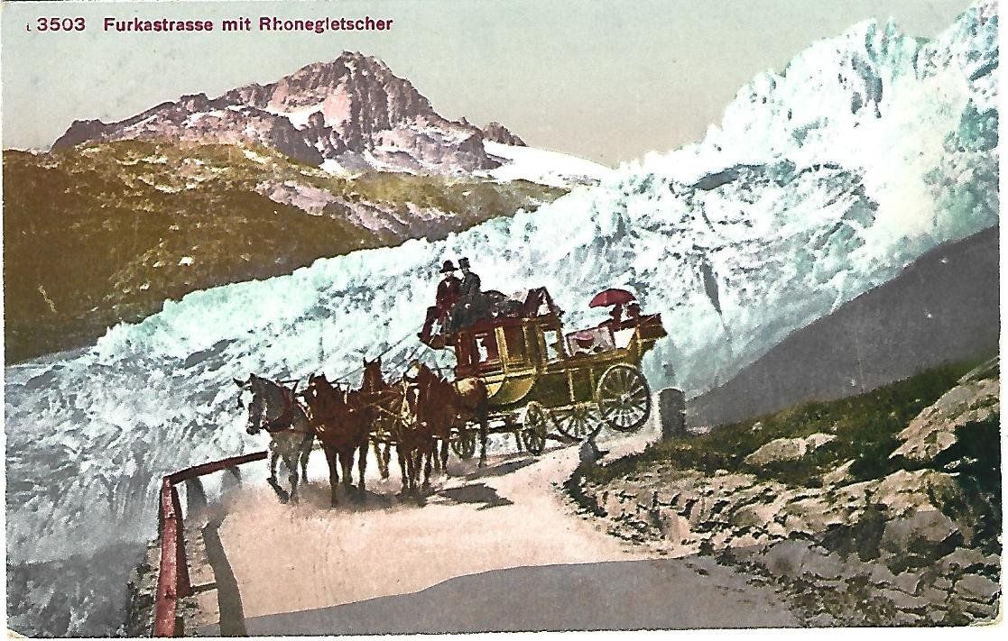 Cartes postales: Furkastr.  Rhonegletscher mit Kutsche – D'occasion à Wetzikon ZH par Brulu100