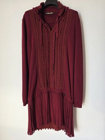Roberto Cavalli – Burgundy Knit Dress with Ruffles