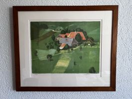 R. Gfeller Litho Bild Bauernhaus