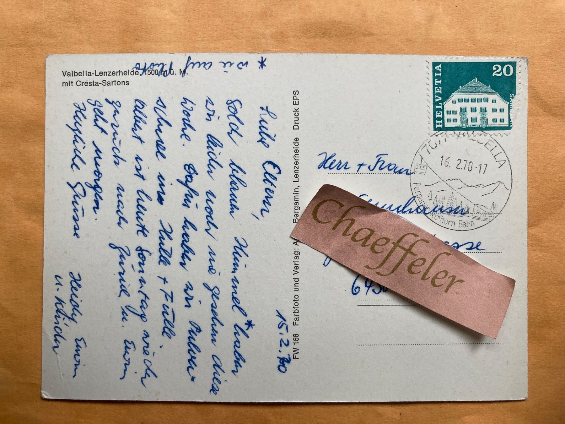 Cartoline postali: 1970 Valbella- Lenzerheide mit Cresta - – Usato da Zürich venduto da Chaeffeler 1