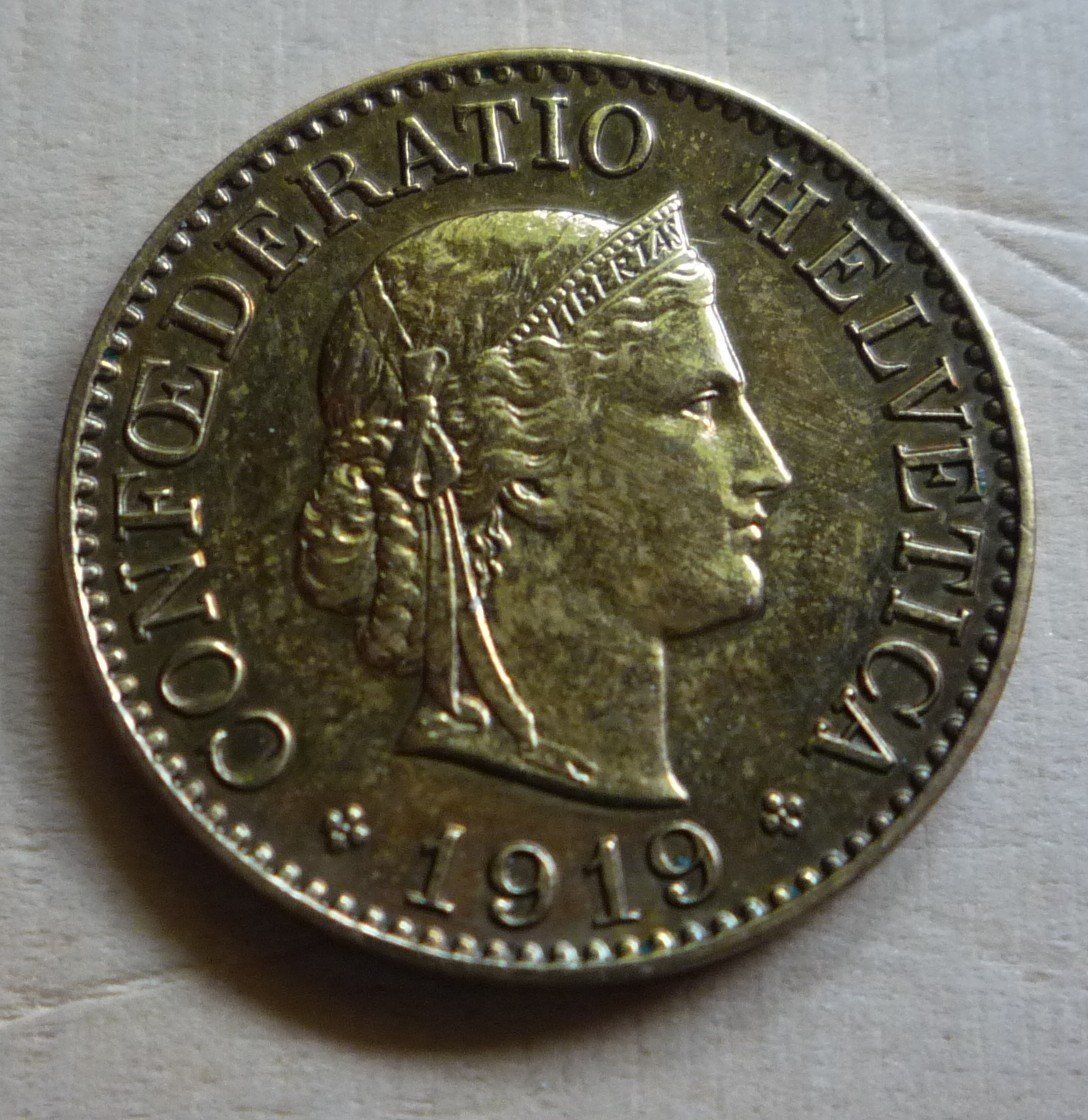 Tutti le monete: 10 Rappen 1919, stgl, Messing, Kat. CHF 225.-- – Usato da Rieden SG venduto da Sammelfreund