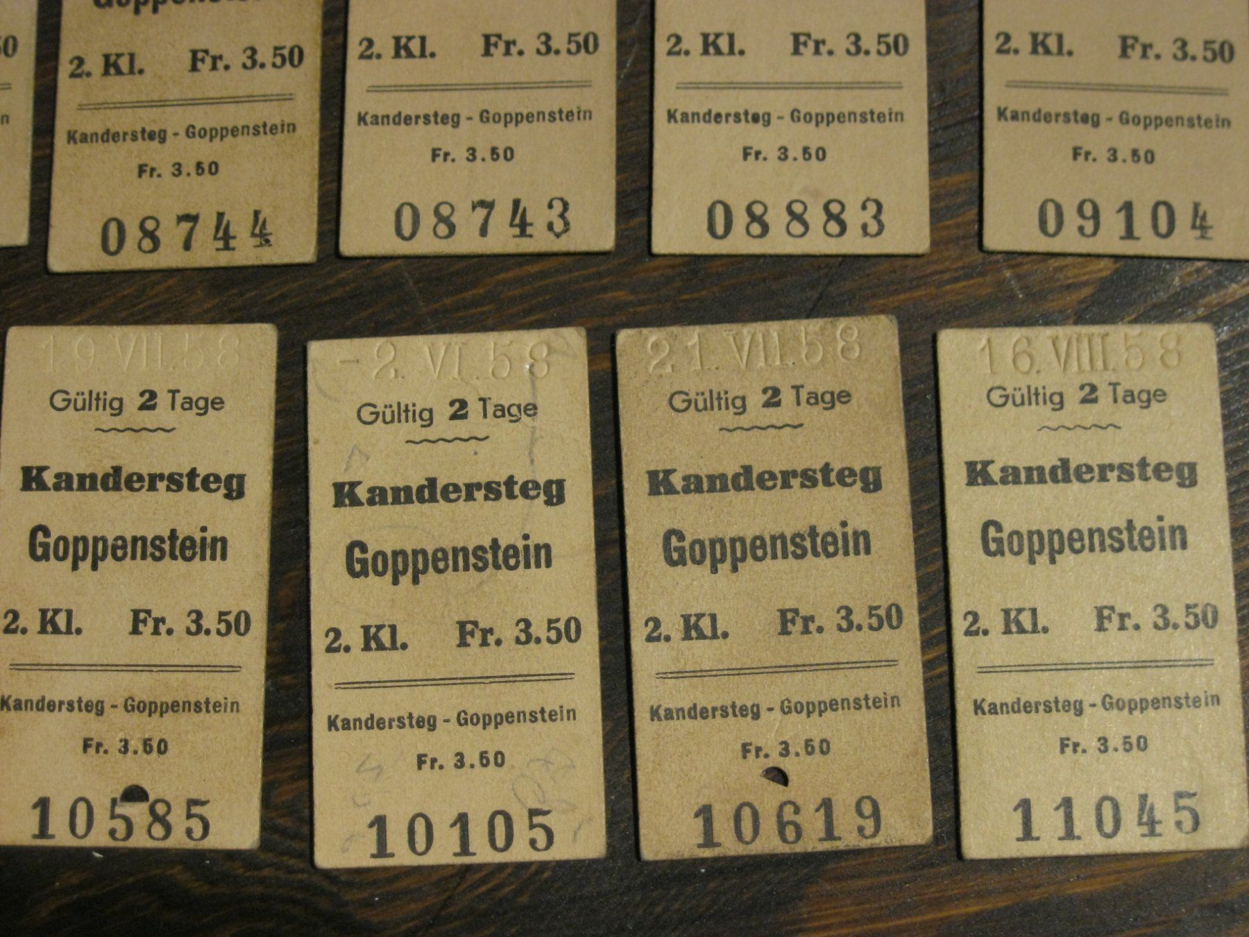 Biglietti: BLS Billette Ticket 1957 / 1958 10x Kanderstag Goppenstein – Usato da Utzenstorf venduto da jue_5d6l 1