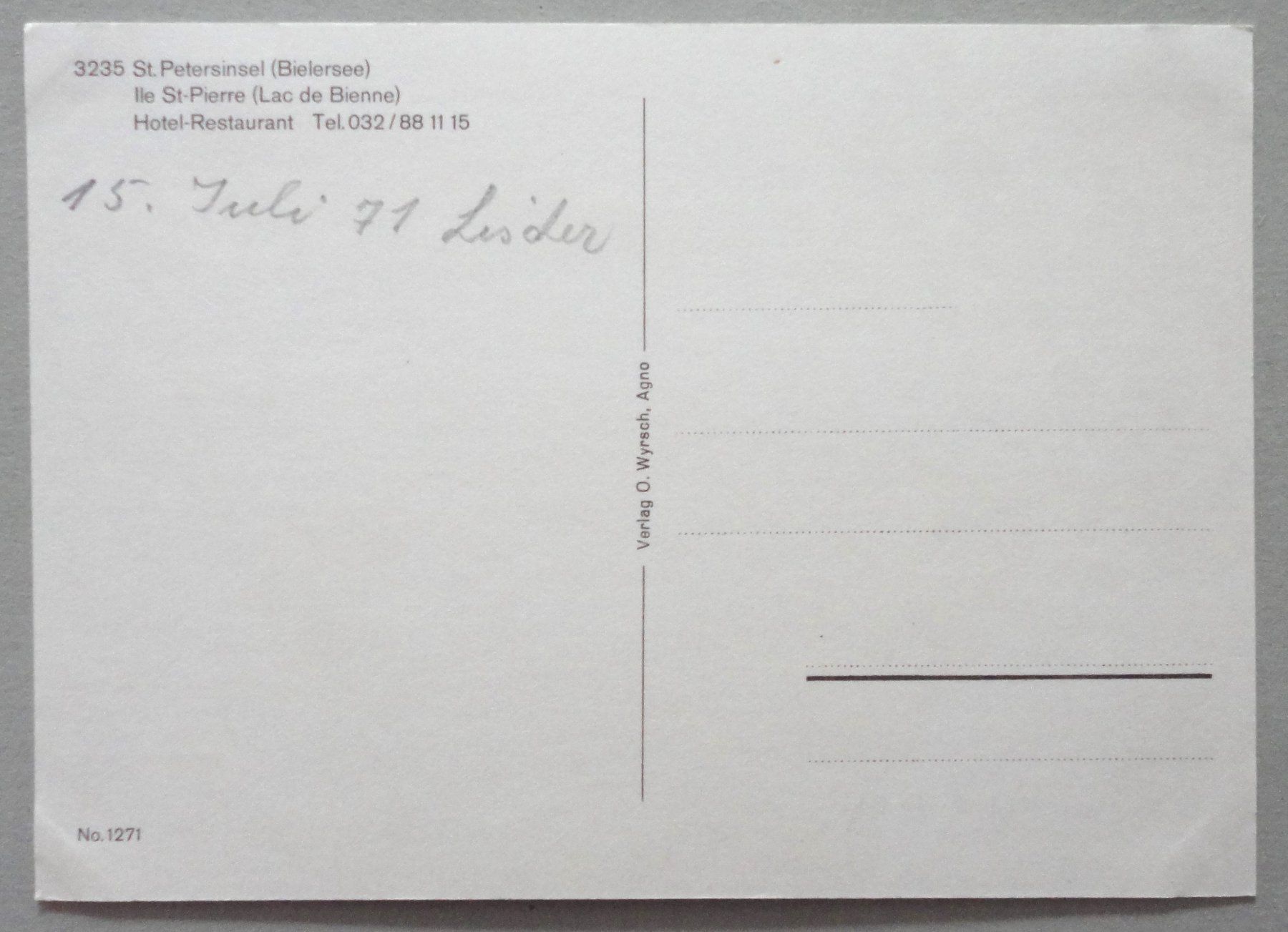 Cartoline postali: Ile St-Pierre (Lac de Bienne) – Usato da Fétigny venduto da Billy2miny 1