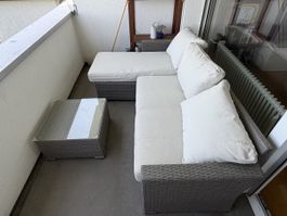 Grey Rattan Garden Lounge Set with Table and Cushions☀️