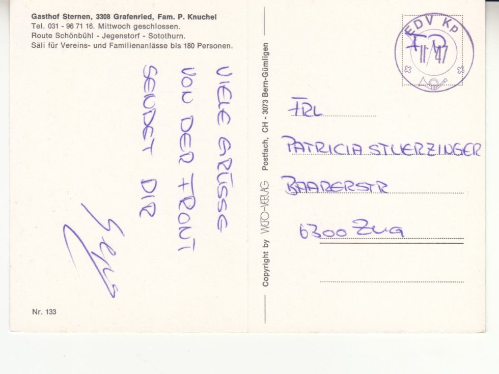 Ansichtskarten: Grafenried Sternen ca. 1970 – Gebraucht aus Bürglen TG von StampGraf 1
