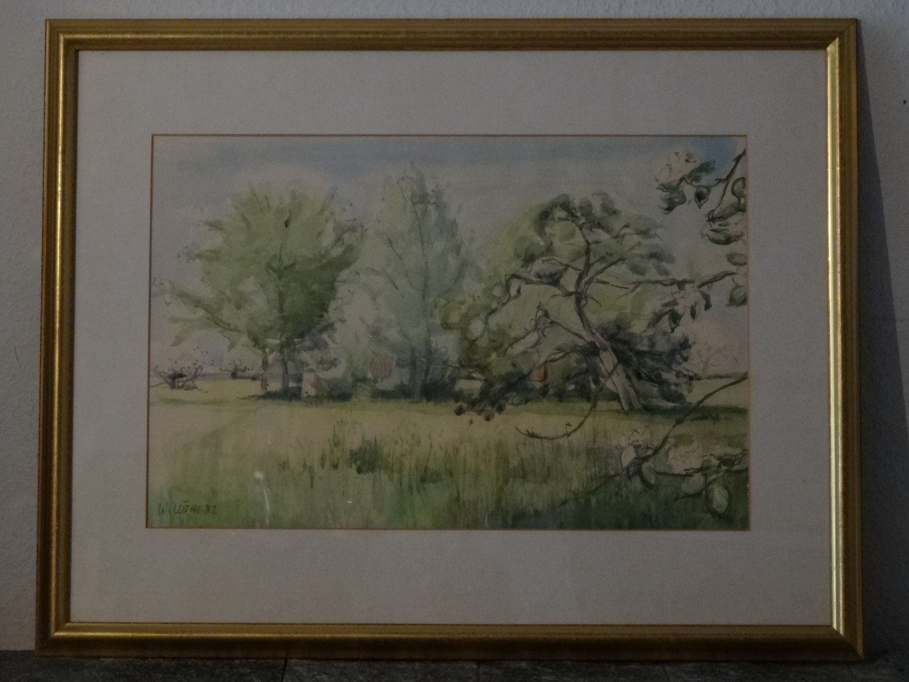 Dipinti: Originalgemälde Aquarelllandschaft: "Grüne Aue" W. Lüthi '82 – Usato da Allschwil venduto da FindeAuserlesenes 5