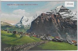 Mürren gegen Eiger, Mönch und Jungfrau - Litho