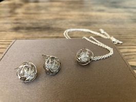 Schmuckset Perle im Käfig Ohrringe und Kette
