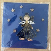 Weihnachtskarte Engel Quilling Technik blau neu verpackt