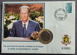 Briefumschlag Erinnerung König Baudouin 1995 mit Münze