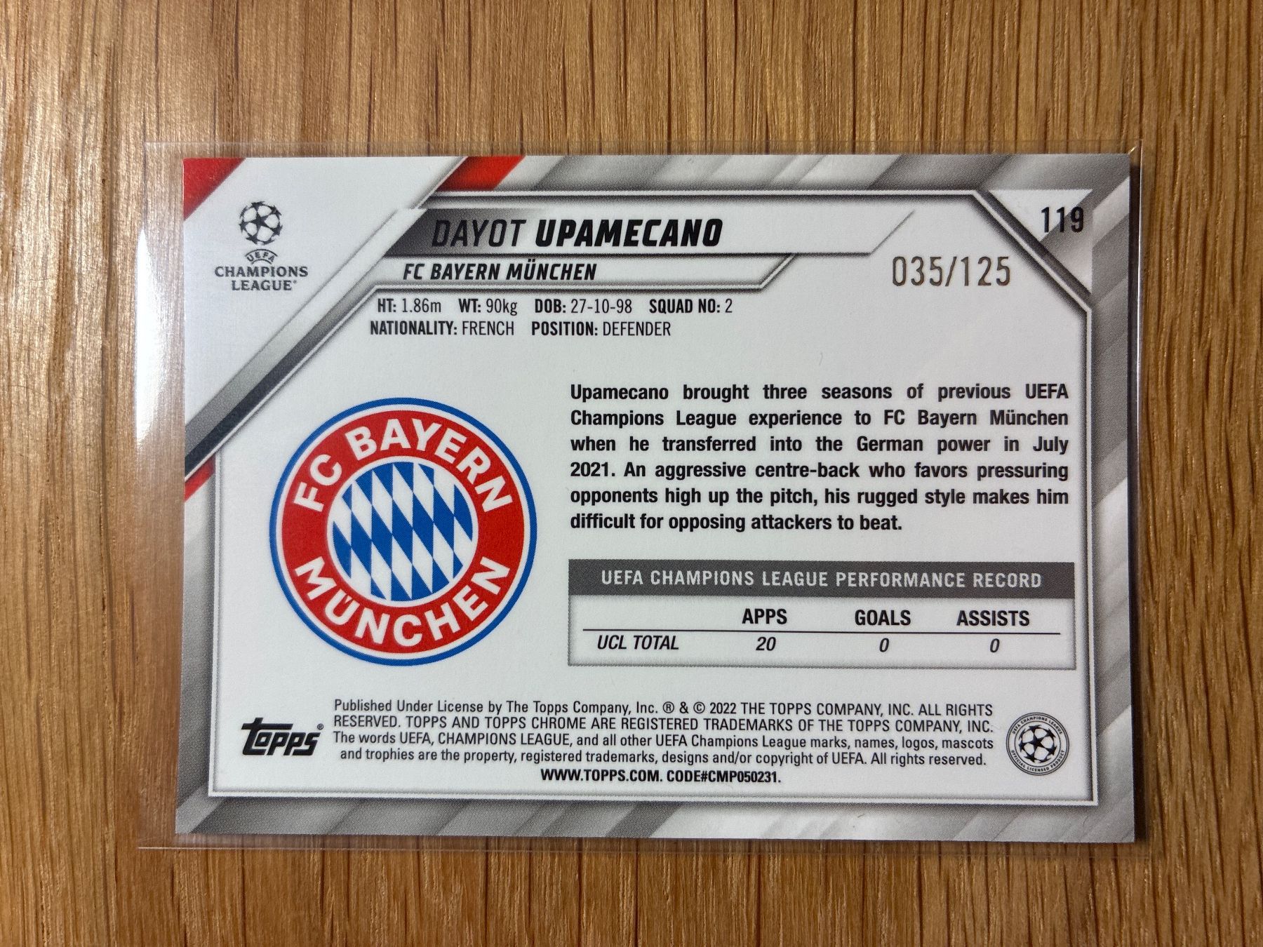 Topps Carte collezionabili: Topps Chrome Dayot Upamecano Bayern /125 – Usato da Wangenried venduto da Garagara 1
