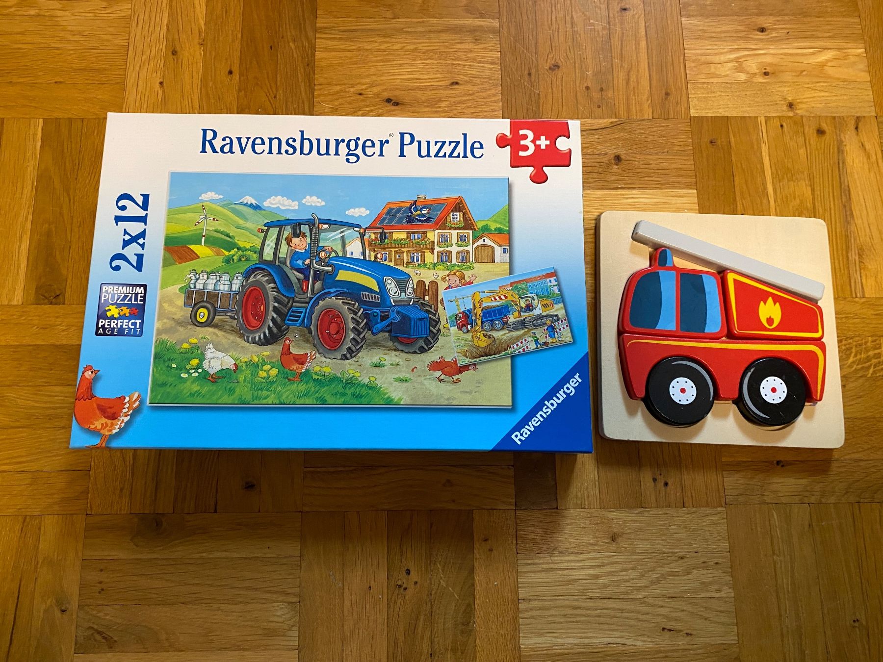 Ravensburger Puzzles: Set Puzzles Holzpuzzle Feuerwehr Ravensburger Bagger Traktor – Gebraucht aus Zizers von dalaub