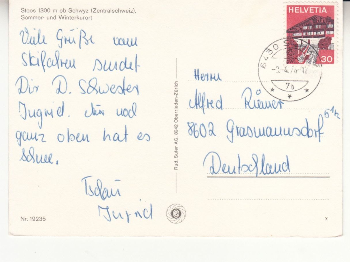 Ansichtskarten: Stoos 1974 – Gebraucht aus Bürglen TG von StampGraf 1