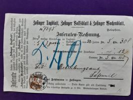 alte Inseratenrechnung Zofinger Tagblatt nach Safenwil 1910