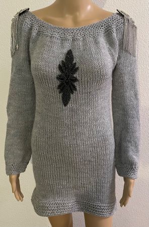 Kleid/Mini Dress Neu Grau mit Glitzer Applikationen