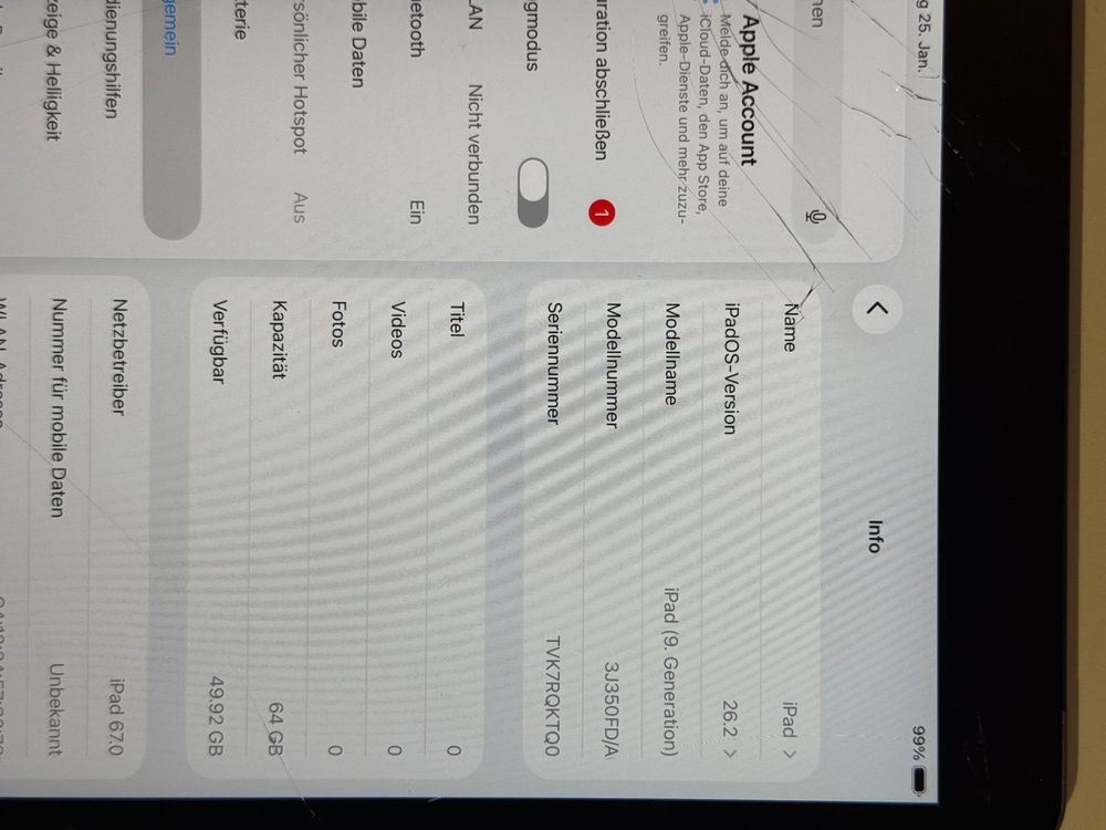 Apple iPad 9 - screen defekt aber voll funktionsfähig (Defekt) in Riaz ...