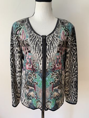 Marc Cain Cardigan Gr. 42, Strickjacke Wolle schwarz animal