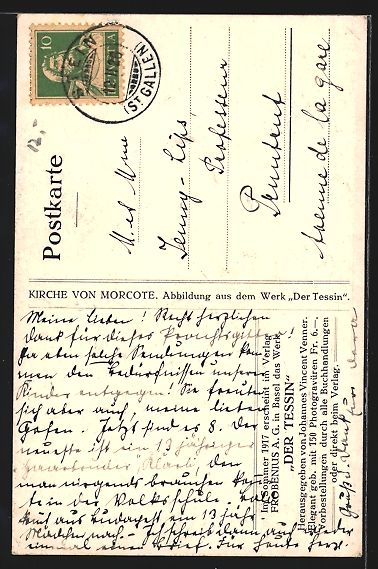 Cartoline postali: AK Morcote, Blick auf die Kirche, 1926 – Usato da Berlin venduto da bartko-reher 1