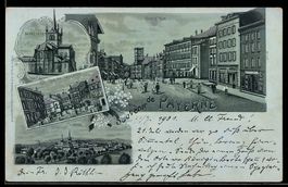 Mondschein-Lithographie Payerne, Grand Rue, Eglise, Rue de L