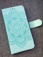 Étui portefeuille Samsung A37 turquoise motif mandala