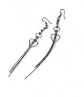 Silver heart shaped long earrings