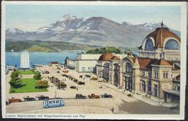 LUZERN Bahnhofplatz - Rigi - Oldtimer, Auto, Tram