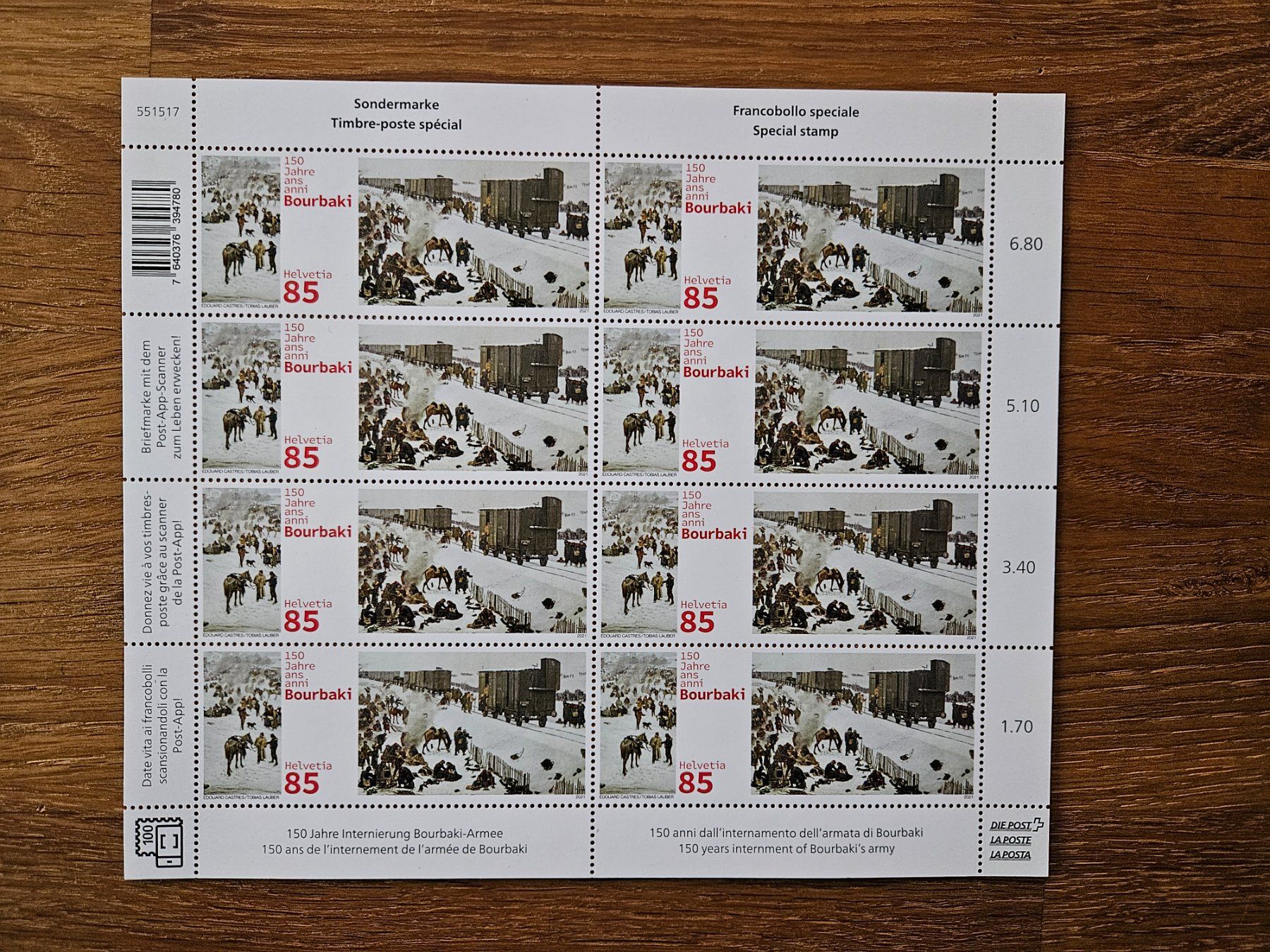 Tutti i francobolli: Bogen 150 Jahre Internierung Bourbaki-Armee, Postfrisch – Nuovo (secondo la descrizione) da Rickenbach SO venduto da Bytebull