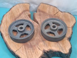 2 antike «NOS» Räder, Ø 9cm, Gusseisen (4137#AEW0)