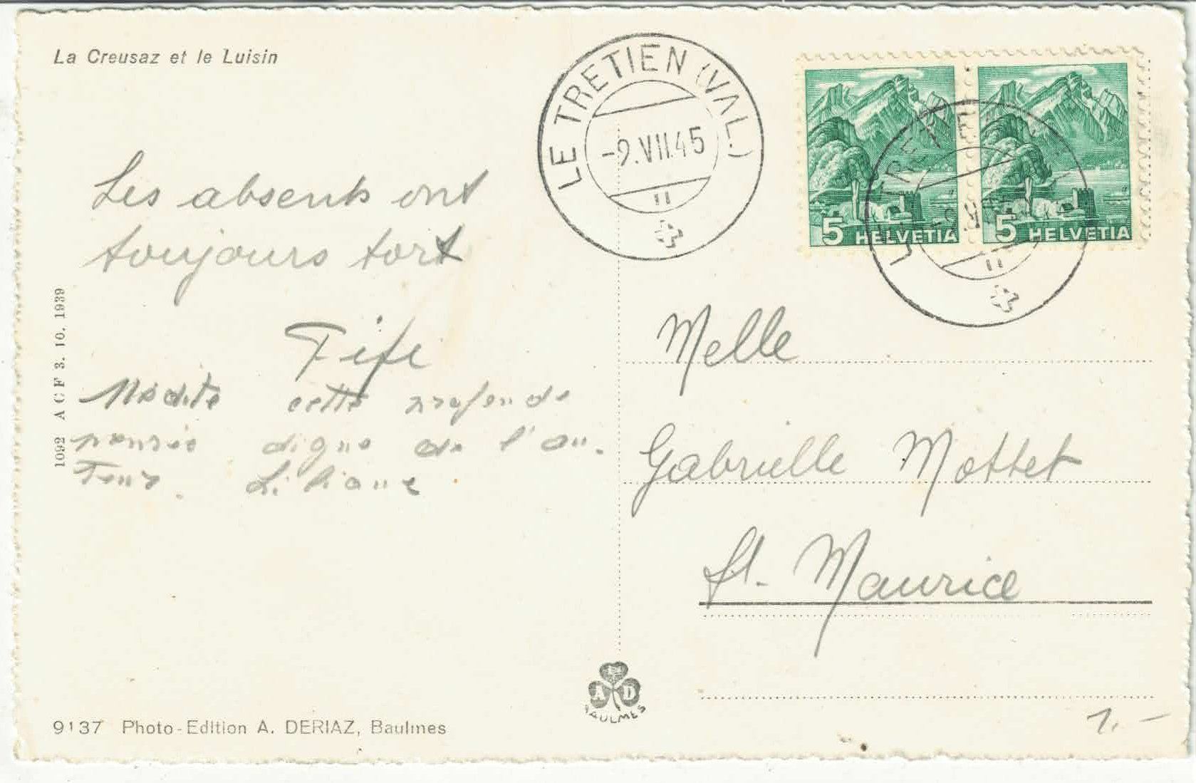 Cartoline postali: Le Creusaz et le Luisin – Usato da Ettingen venduto da Kartenplanet 1