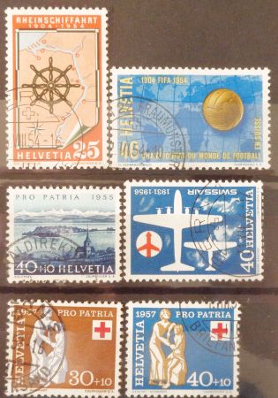 SCHWEIZ - SUISSE - SWITZERLAND: 6 Gestempelte aus 1954–1957