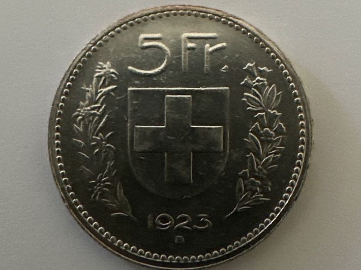 Alle Münzen: 5Fr 1923 vorz+ – Gebraucht aus Erlach von gubbe1 1