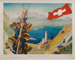 AUTOMNE EN SUISSE VIGNES & LAC 1945 Affiche originale