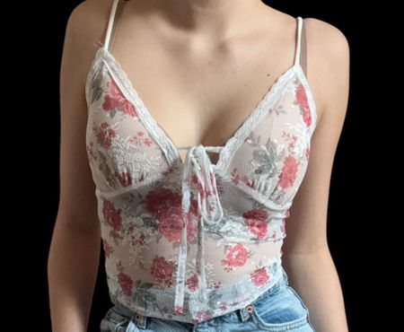 Crop Top Blumenmuster Spitze transparent Grösse S