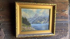 Peinture Gemälde Alpes Alpen montagne Berg Lac See signé