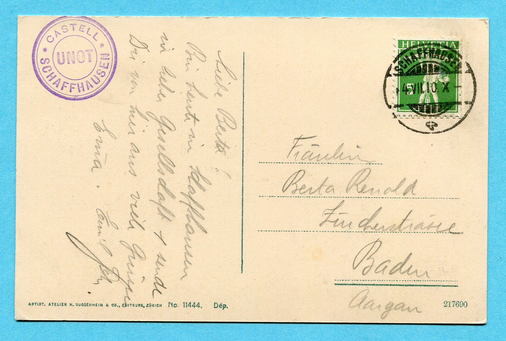 Ansichtskarten: Schaffhausen 1910 - Munot – Gebraucht aus Opfikon von Prophila 1