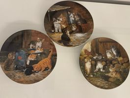 3 Wandteller Sammelteller Katzen-Motiv v. Wolfgang Kaiser