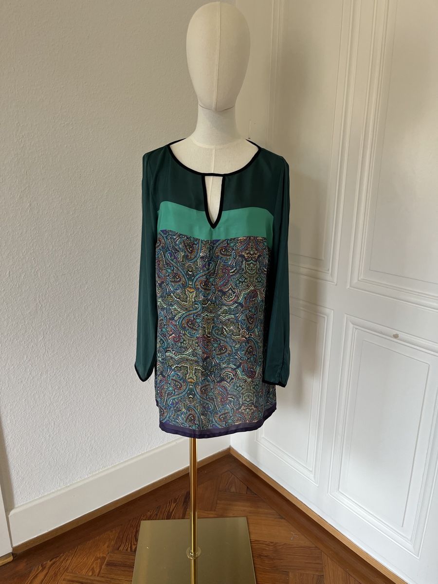 Zara Vestiti: Zara Basic Green Paisley Blouse/mini dress Size L – Usato da Genève venduto da nba_l98n