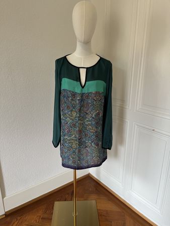 Zara Basic Green Paisley Blouse/mini dress Size L
