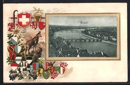 Präge-AK Basel, Stadtpanorama mit Fluss
