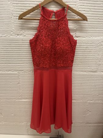 Rotes Sommerkleid Gr. 34 Spitze Pailletten