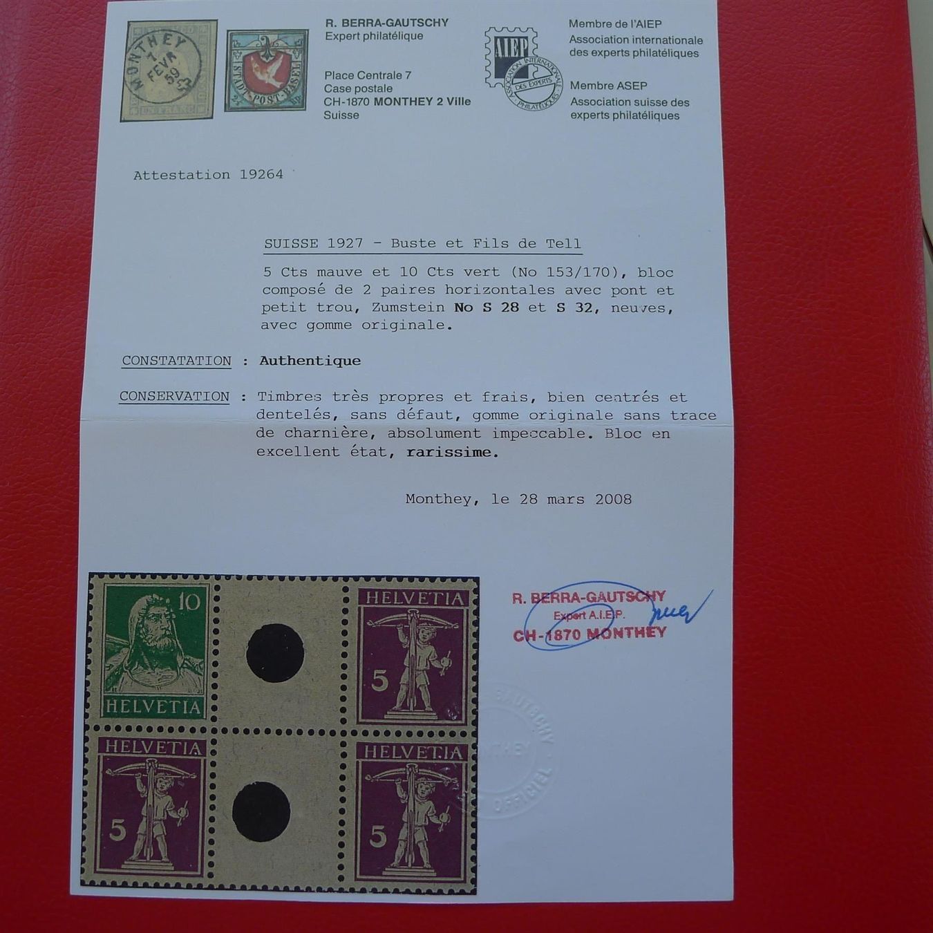 Alle Briefmarken: Zwischensteg: S28 ** postfrisch mit Attest, Kat: 900.-+ – Gebraucht aus Sursee von Luzernerraute 2