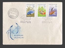 Enveloppe premier jour timbres poissons d'aquarium Hongri...