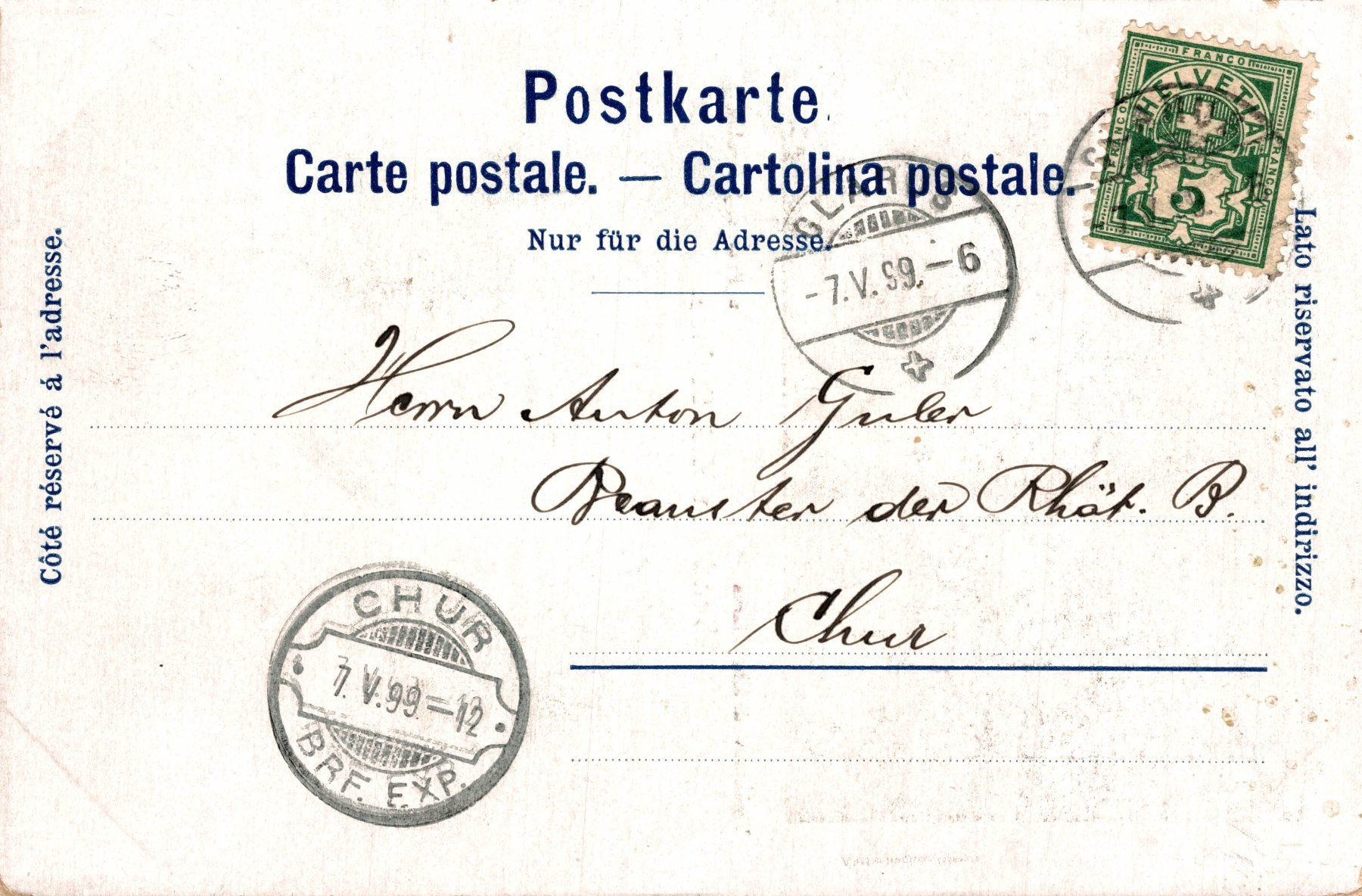 Ansichtskarten: Abend am Klönthalsee, 1899 – Gebraucht aus Bronschhofen von Astore 1