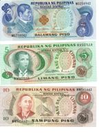 3 Banknoten Pilipinas ungebraucht 2,5,10 Piso