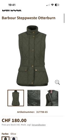 Barbour Steppweste Otterburn olive Grösse 38 guter Zustand