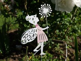Elfe am Stab Metall, pink-weiss, 52 cm Elfe: 16.5 x 10.5cm