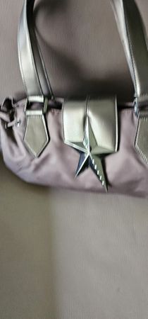 TRÈS BEAU SAC MAIN  ÉLÉGANT  TOILE ET CUIR GRIS BON ÉTAT