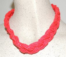 SCHÖNE KETTE "ZOPF" ROTE PERLEN NEU 45 CM
